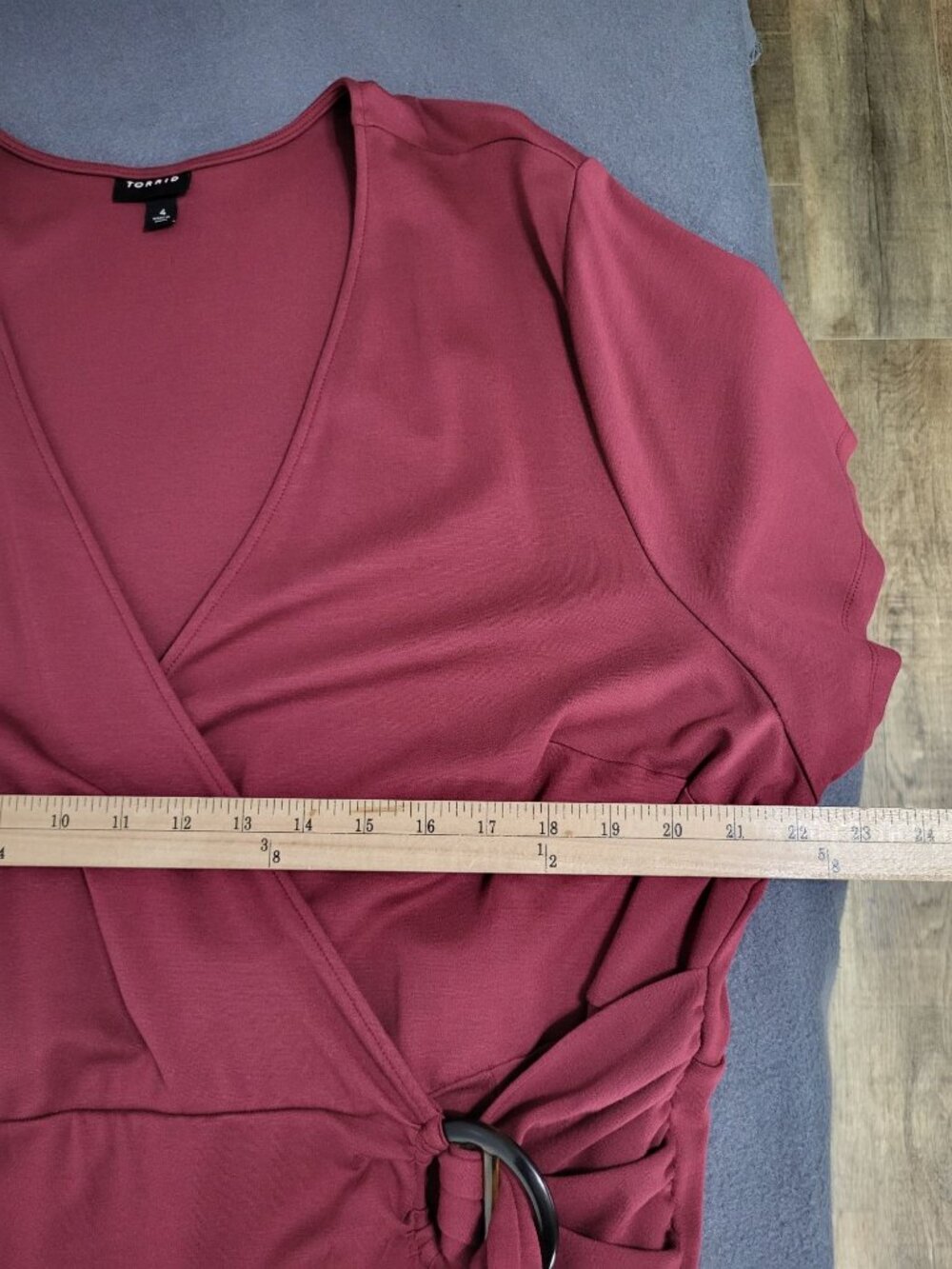 Torrid Dark Red Premium Ponte O-Ring Mini Wrap Dress Size 4X Short Sleeve Pocket - Picture 7 of 8